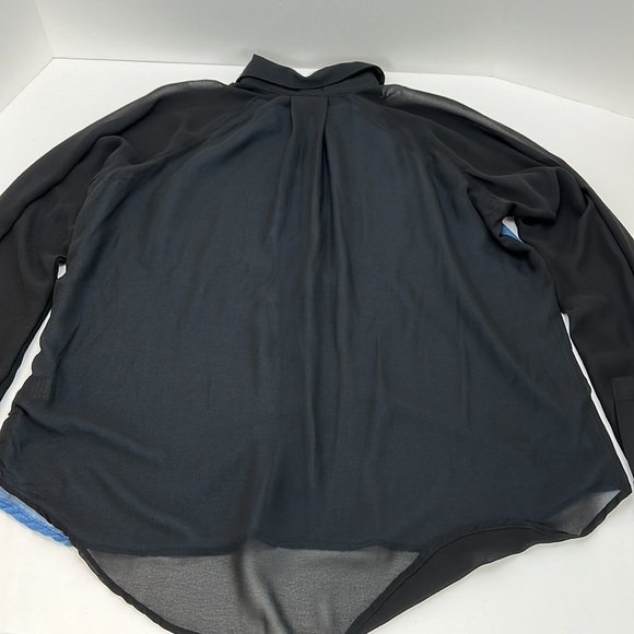 Nollie Contrast Chambray Denim Front Sheer Back Button Front Shirt Top L… - Picture 9 of 14